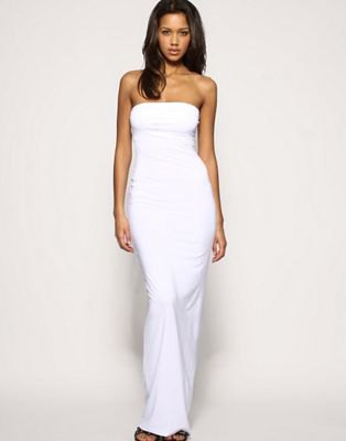 white tube bodycon maxi dress, black, open toe heels