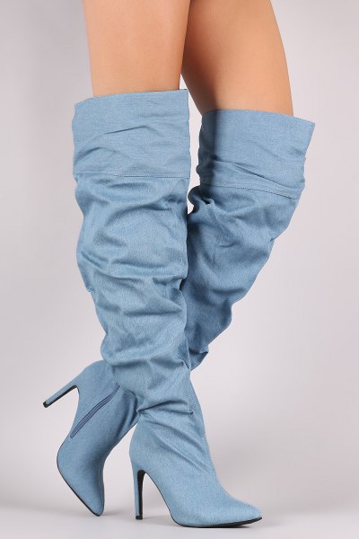 knee-high boots made of jeans with a wide calf