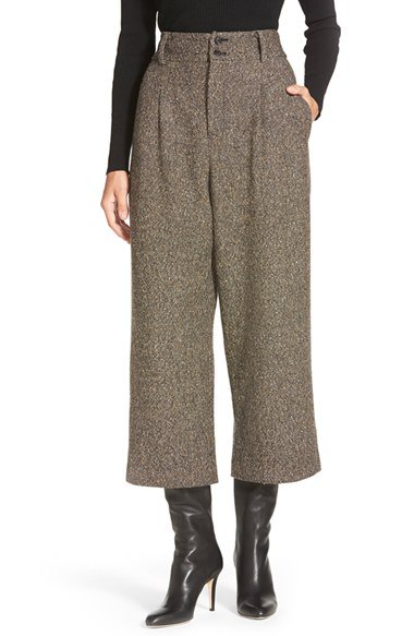 Wide leg trousers and mid-rise leather boots