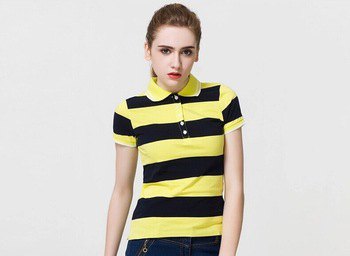 yellow-black wide striped polo shirt with dark blue skinny jeans