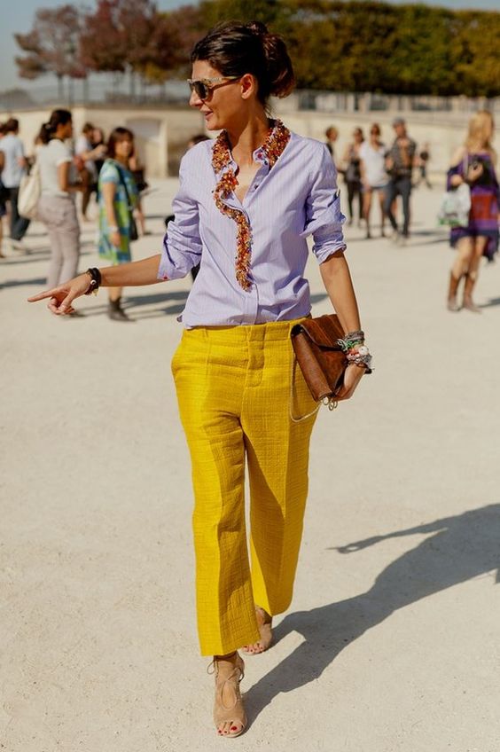 yellow-blue outfit pants