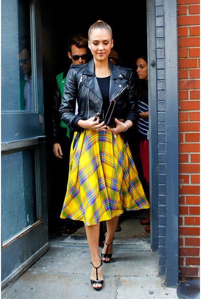 yellow checkered leather jacket