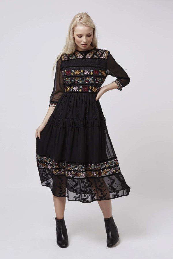 Black Embroidered Dress Outfit Ideas