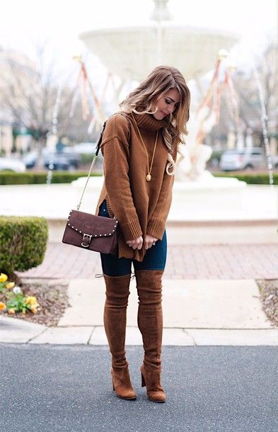 Brown Knee High Boots Outfits