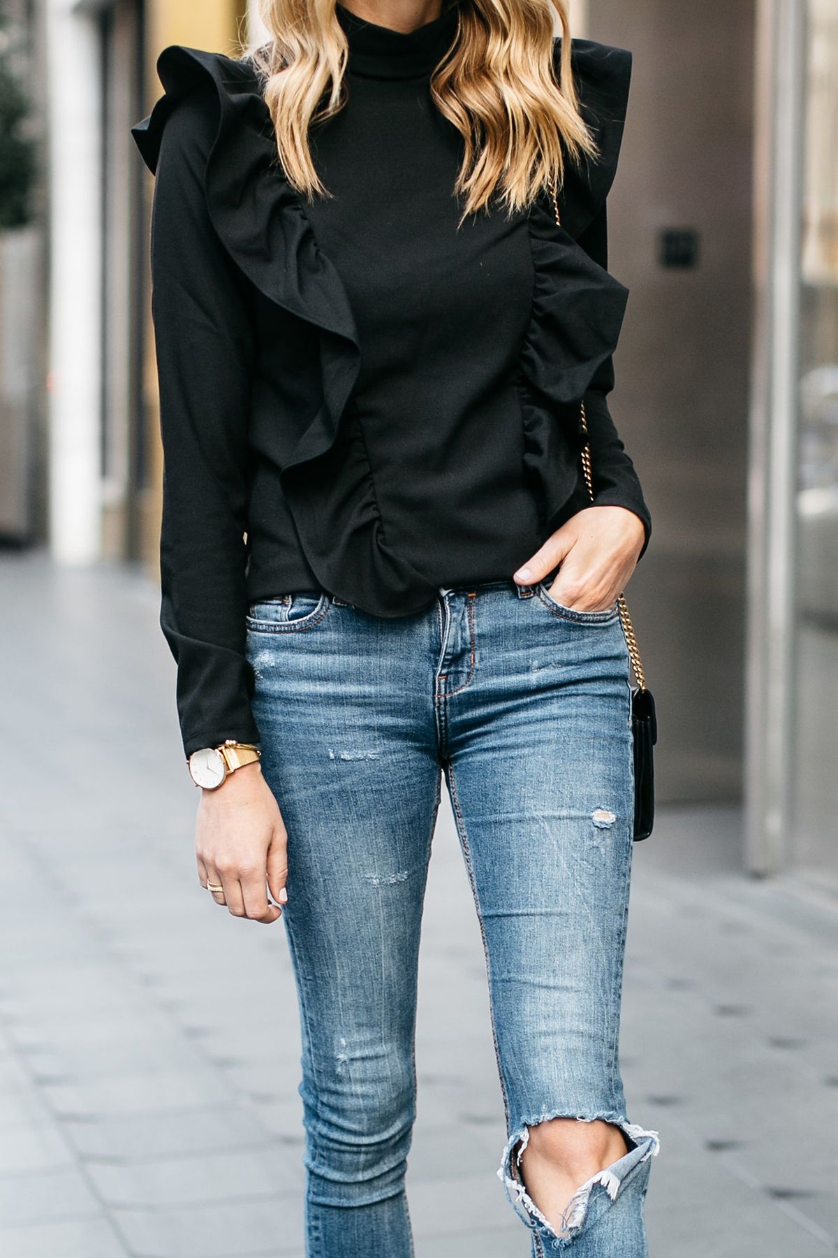 How To Style Black Ruffle Top
