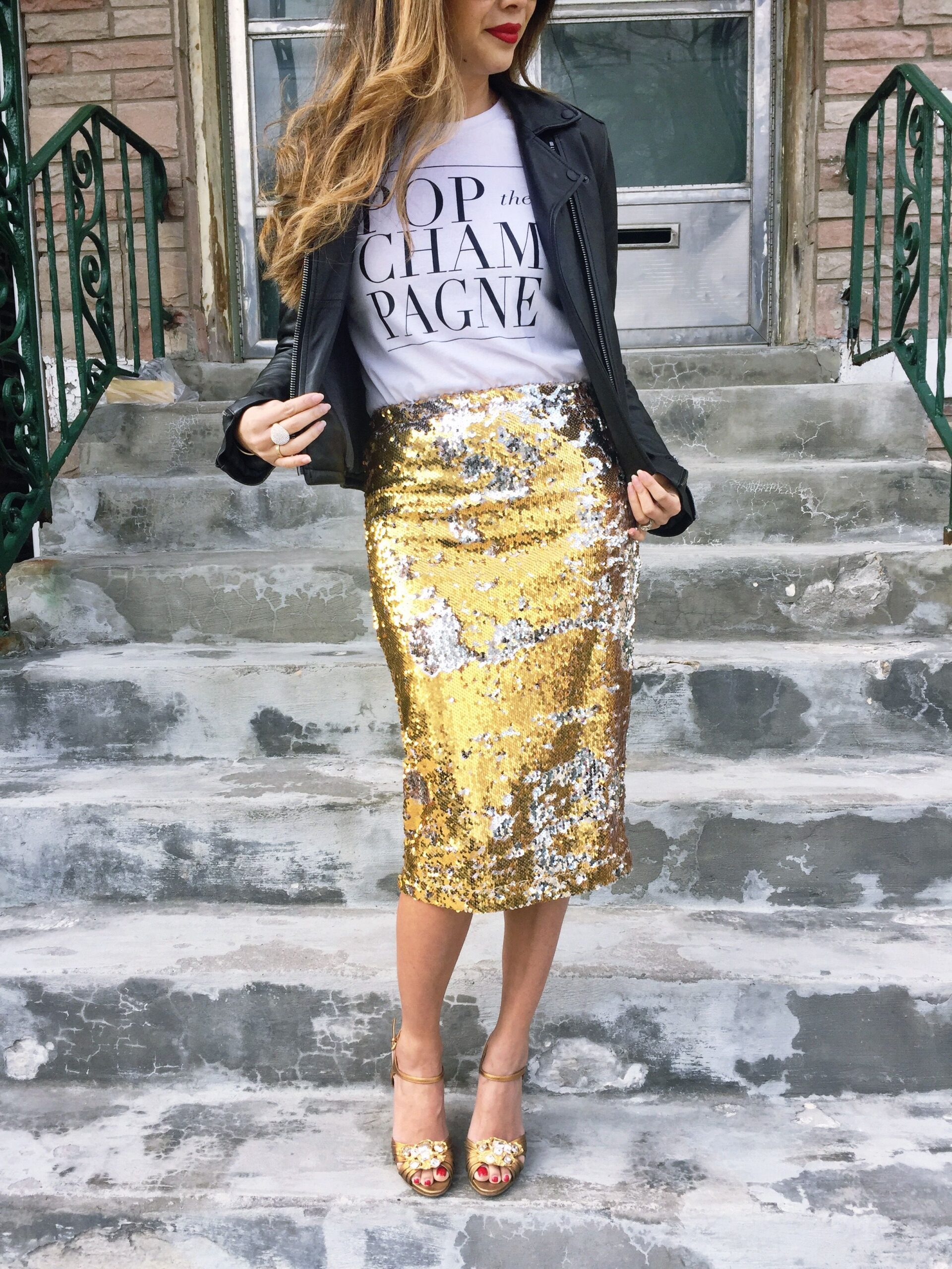 How To Style Gold Sequin Skirt