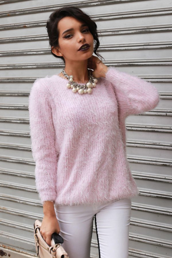 How To Style Pink Fuzzy Sweater