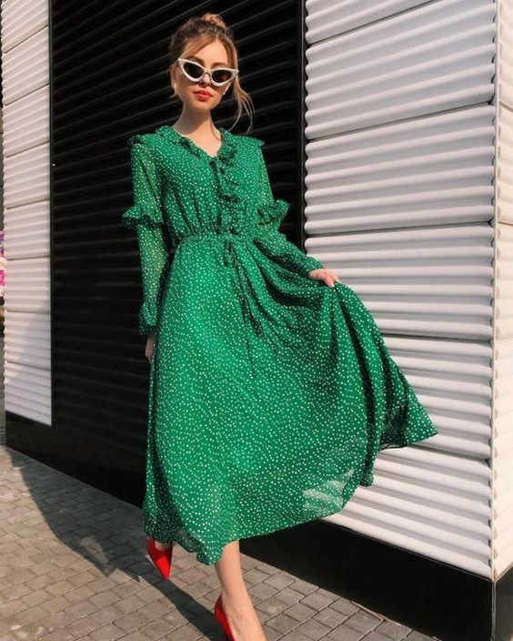 How To Wear Green Midi Dress