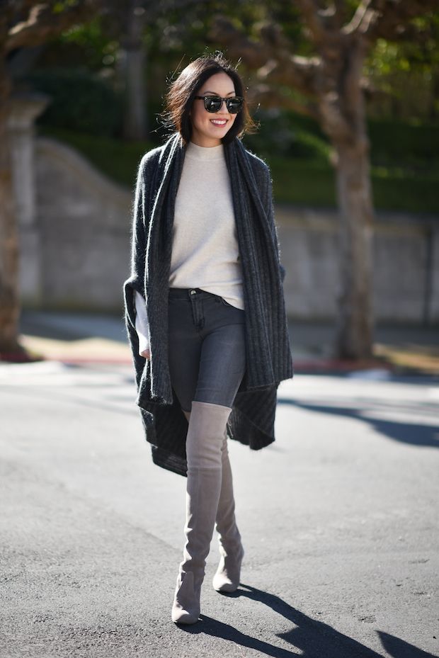 How To Wear Grey Thigh High Boots