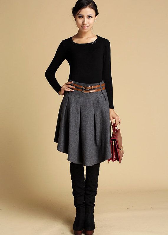 How To Wear Grey Wool Skirt