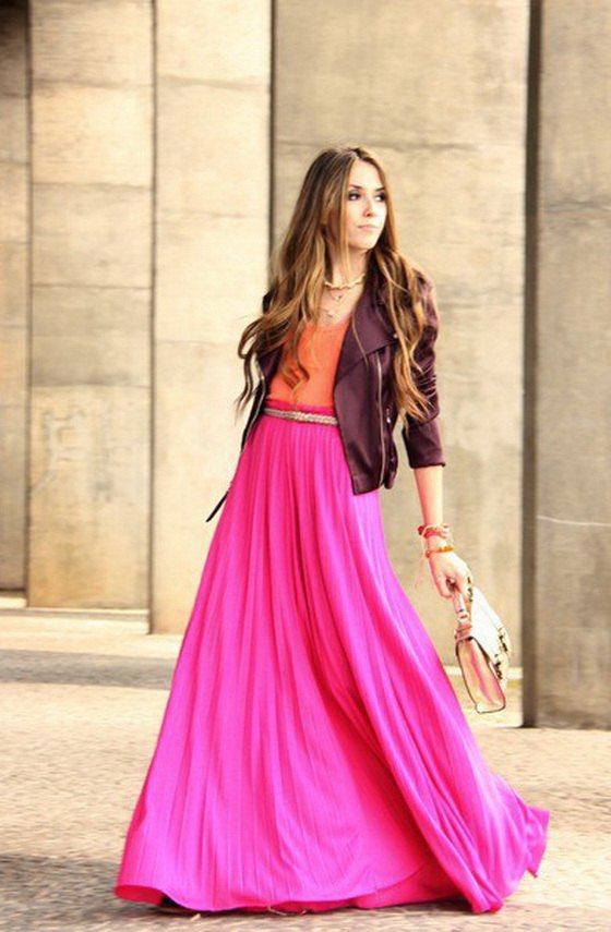 How To Wear Pink Maxi Skirt