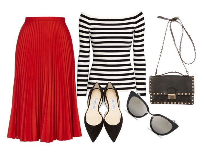 How To Wear Red Pleated Skirt