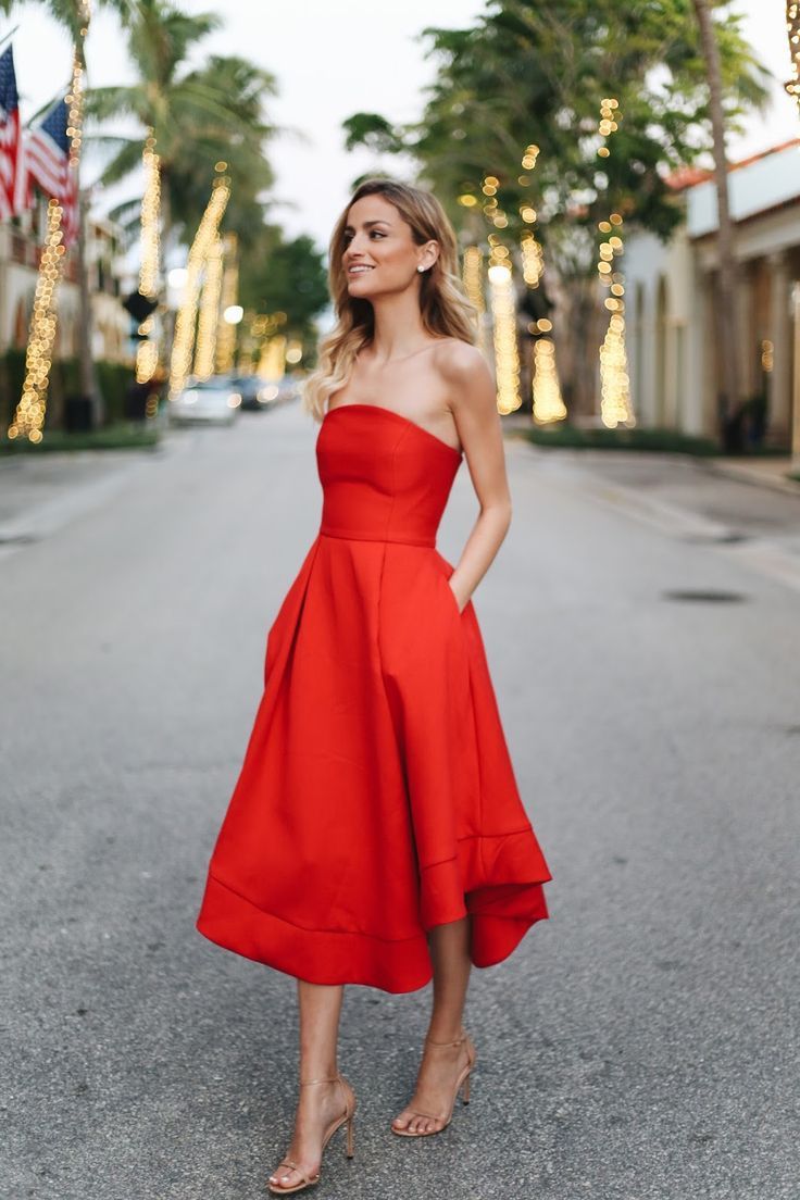 Red Strapless Dress Outfit Ideas
