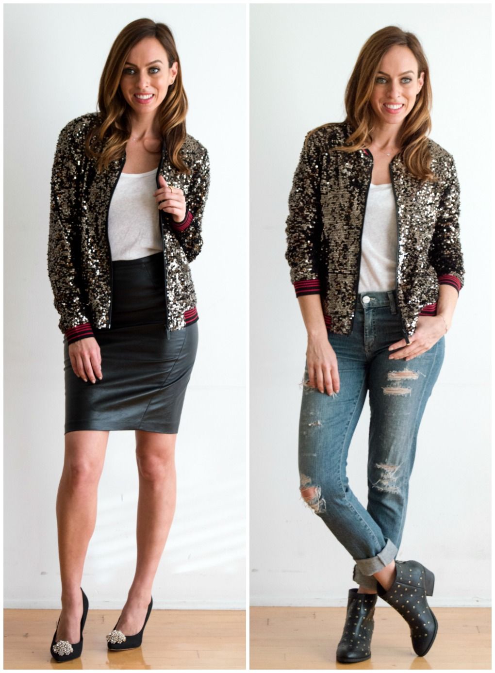 Sequin Bomber Jacket Outfits