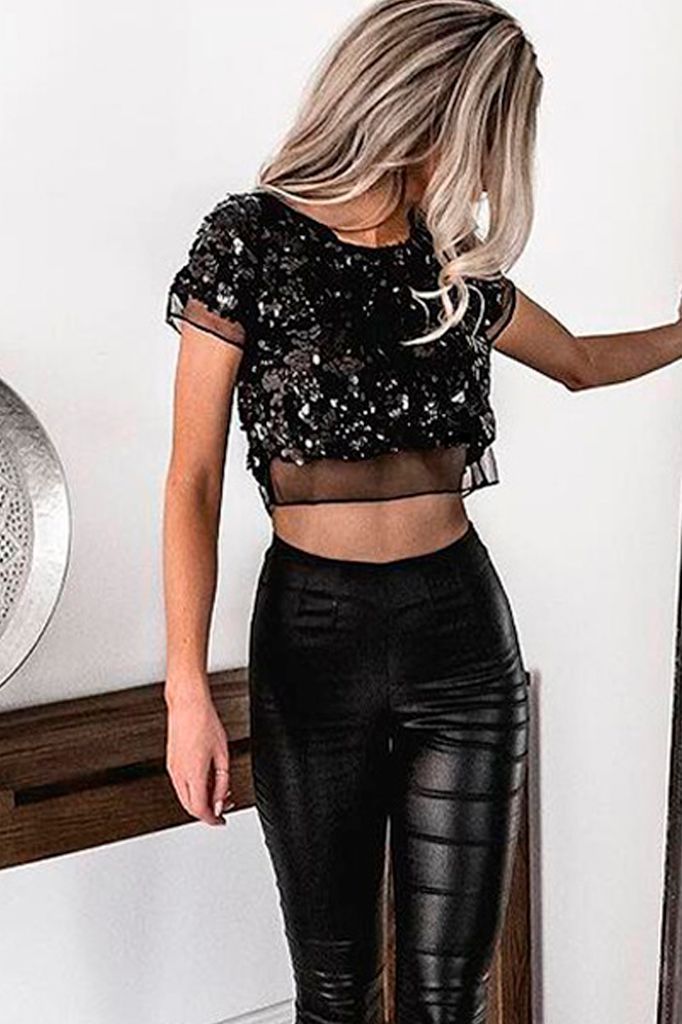 Sequined Crop Top Outfit Ideas