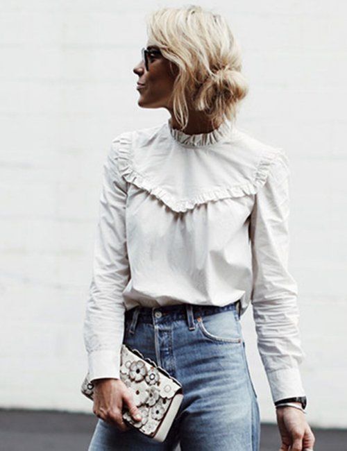 White Ruffle Blouse Outfit Ideas
