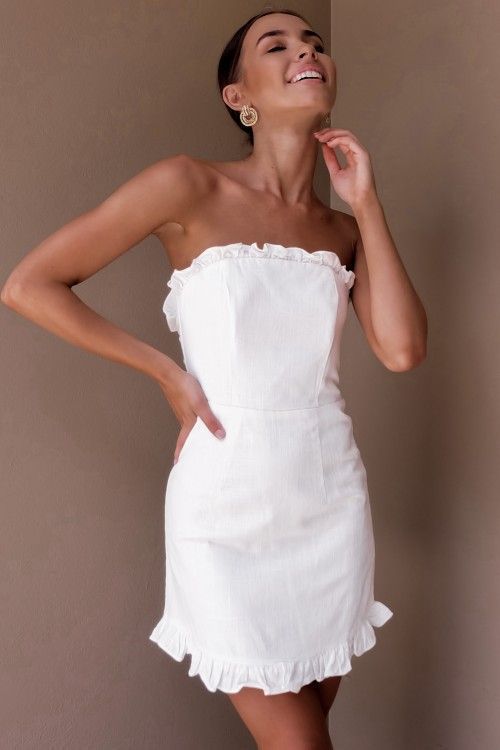 White Strapless Dress Outfit Ideas