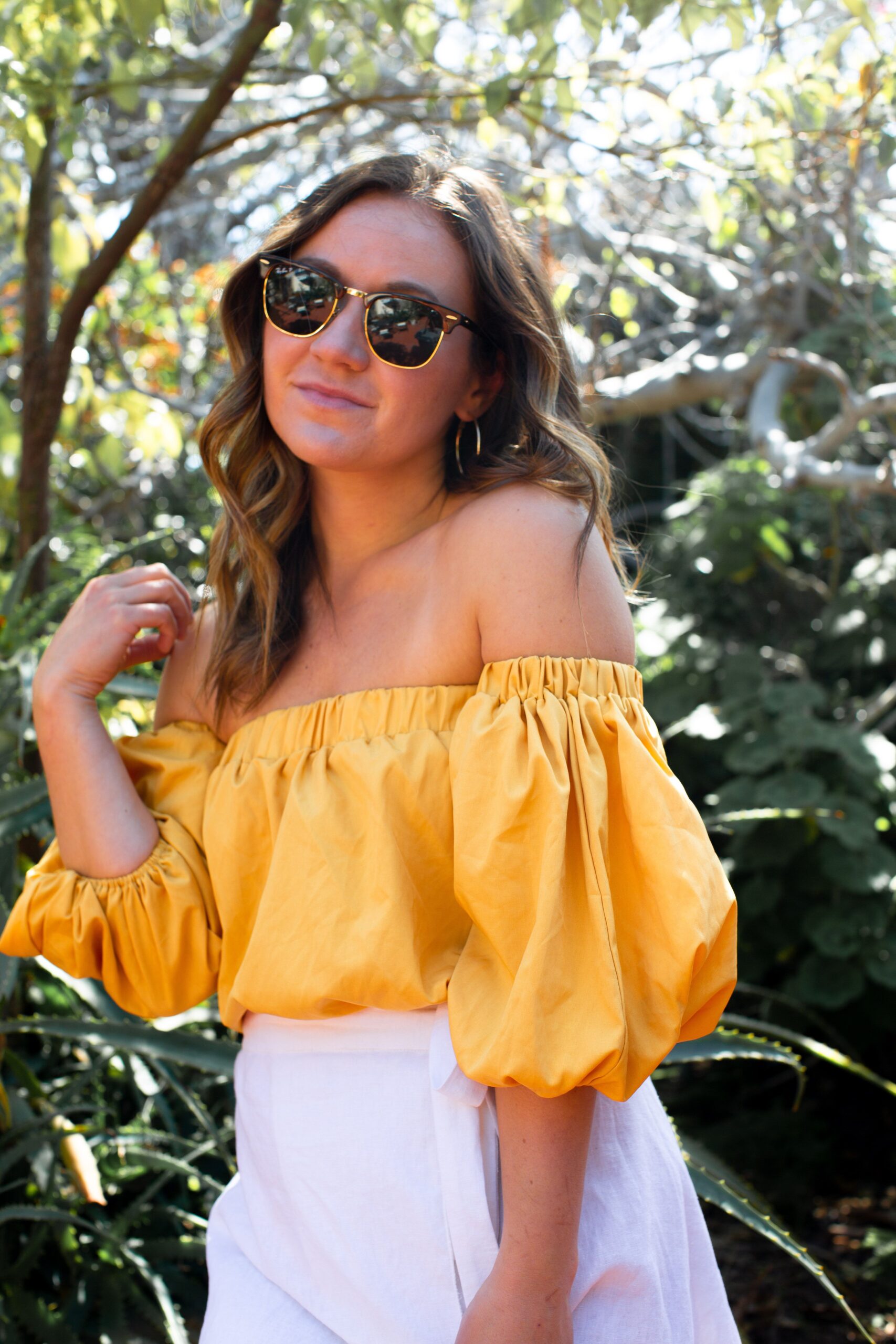 Yellow Off Shoulder Top Outfits